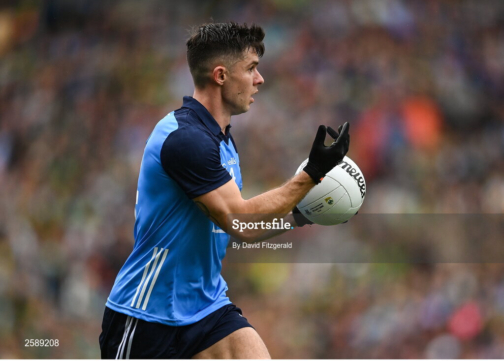 30 July 2023; David Byrne of Dublin during the GAA Football All-Ireland Senior Championship final match between Dublin and Kerry at Croke Park in Dublin. Photo by David Fitzgerald/Sportsfile
