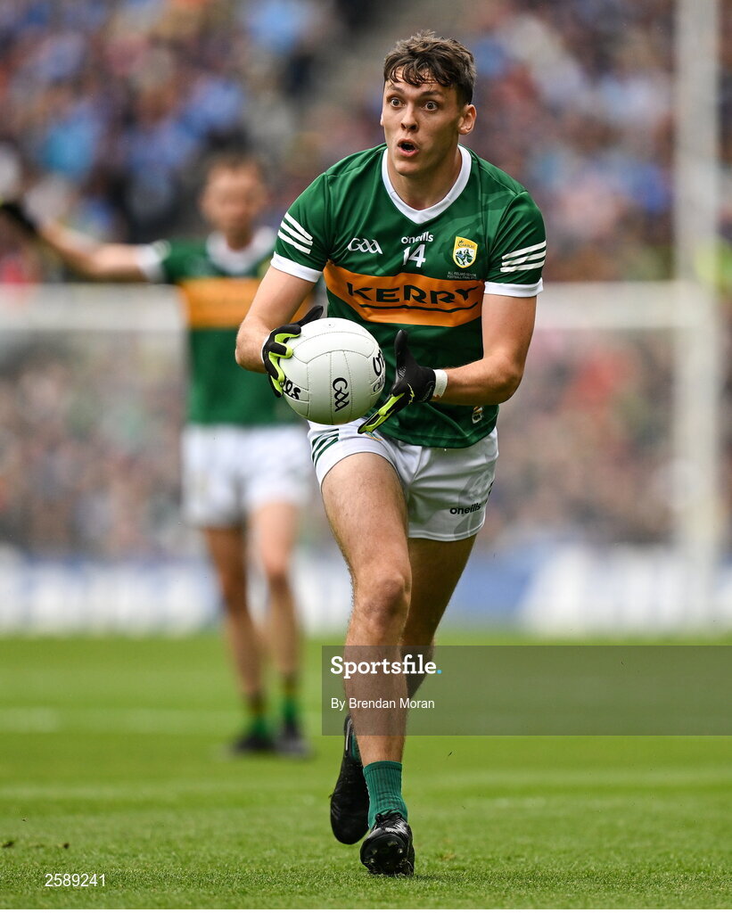 30 July 2023; David Clifford of Kerry during the GAA Football All-Ireland Senior Championship final match between Dublin and Kerry at Croke Park in Dublin. Photo by Brendan Moran/Sportsfile