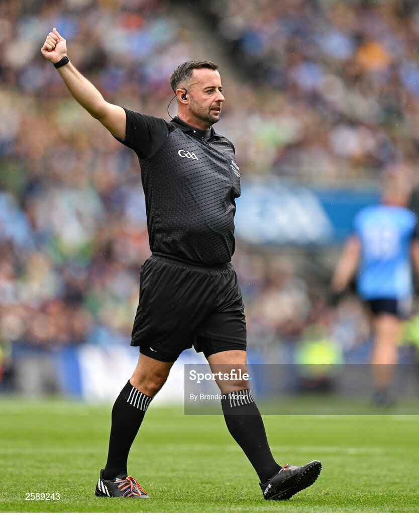 30 July 2023; Referee David Gough during the GAA Football All-Ireland Senior Championship final match between Dublin and Kerry at Croke Park in Dublin. Photo by Brendan Moran/Sportsfile