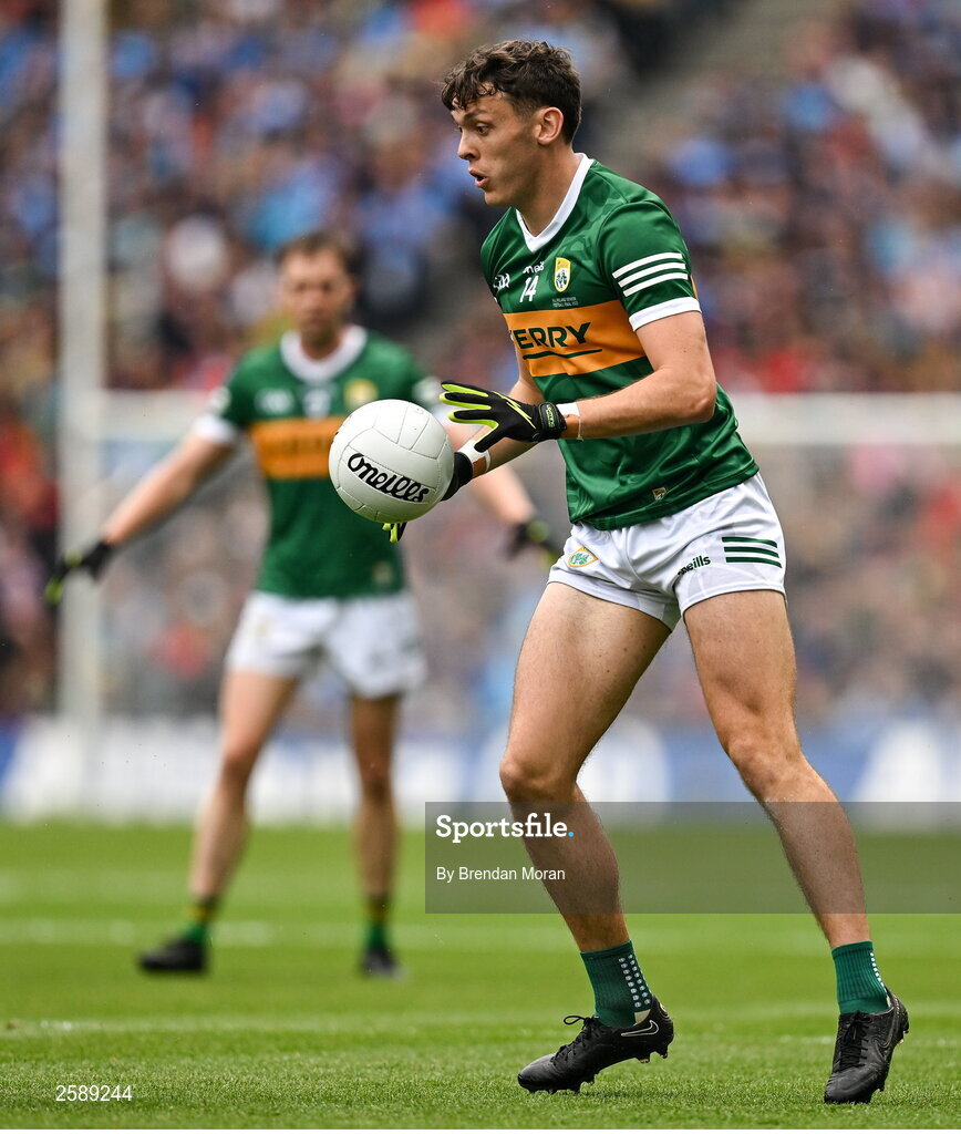 30 July 2023; David Clifford of Kerry during the GAA Football All-Ireland Senior Championship final match between Dublin and Kerry at Croke Park in Dublin. Photo by Brendan Moran/Sportsfile