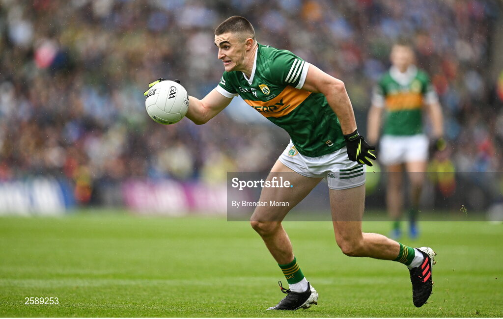 30 July 2023; Sean O'Shea of Kerry during the GAA Football All-Ireland Senior Championship final match between Dublin and Kerry at Croke Park in Dublin. Photo by Brendan Moran/Sportsfile
