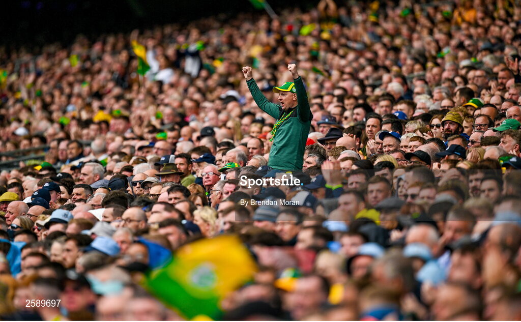 30 July 2023; A Kerry supporter cheers on his side during the GAA Football All-Ireland Senior Championship final match between Dublin and Kerry at Croke Park in Dublin. Photo by Brendan Moran/Sportsfile