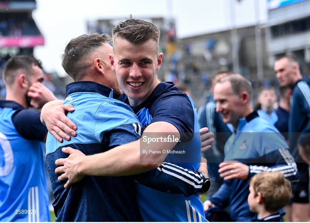 30 July 2023; Daire Newcombe of Dublin after his side's victory in the GAA Football All-Ireland Senior Championship final match between Dublin and Kerry at Croke Park in Dublin. Photo by Piaras Ó Mídheach/Sportsfile