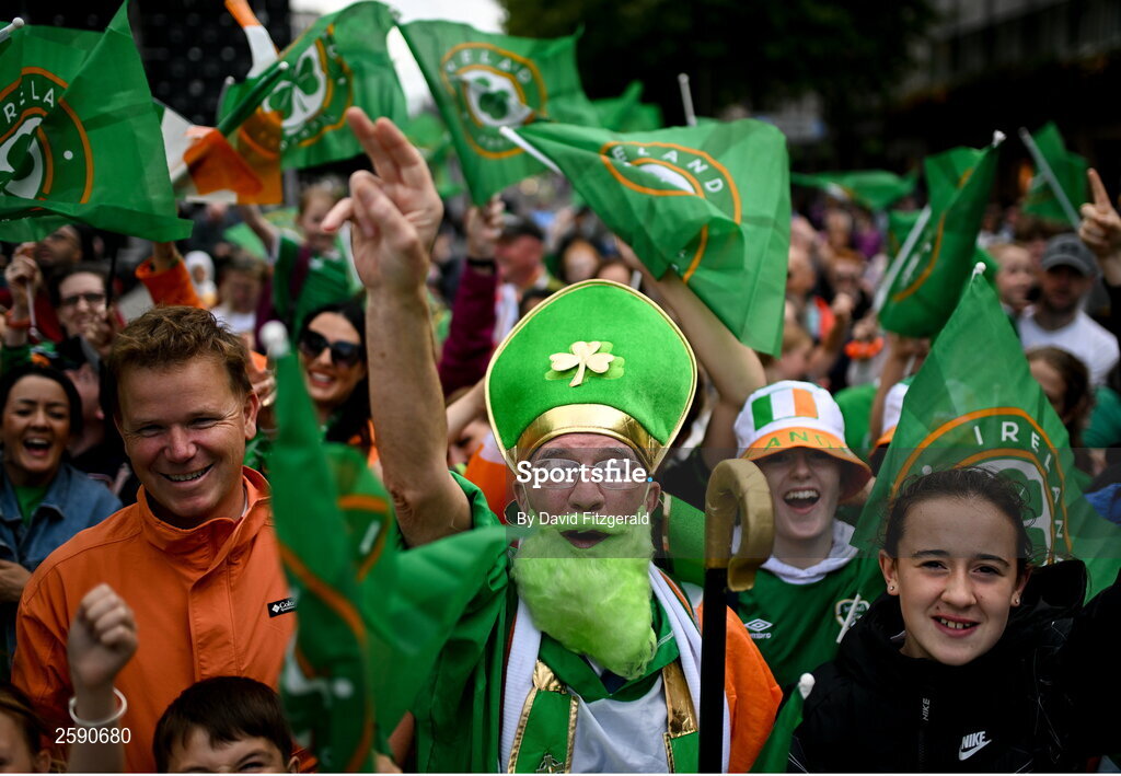 3 August 2023; Republic of Ireland supporter Liam during a Republic of Ireland homecoming event on O'Connell Street in Dublin following the FIFA Women's World Cup 2023. Photo by David Fitzgerald/Sportsfile