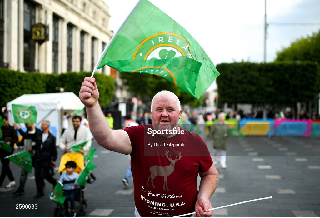 3 August 2023; Republic of Ireland supporter Martin Maher from Dublin during a Republic of Ireland homecoming event on O'Connell Street in Dublin following the FIFA Women's World Cup 2023. Photo by David Fitzgerald/Sportsfile