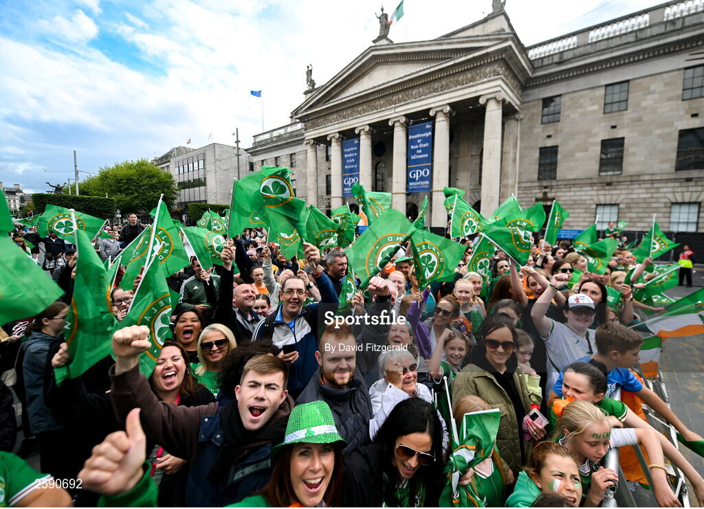 3 August 2023; Republic of Ireland supporters during a Republic of Ireland homecoming event on O'Connell Street in Dublin following the FIFA Women's World Cup 2023. Photo by David Fitzgerald/Sportsfile