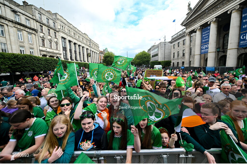 3 August 2023; Republic of Ireland supporters during a Republic of Ireland homecoming event on O'Connell Street in Dublin following the FIFA Women's World Cup 2023. Photo by David Fitzgerald/Sportsfile