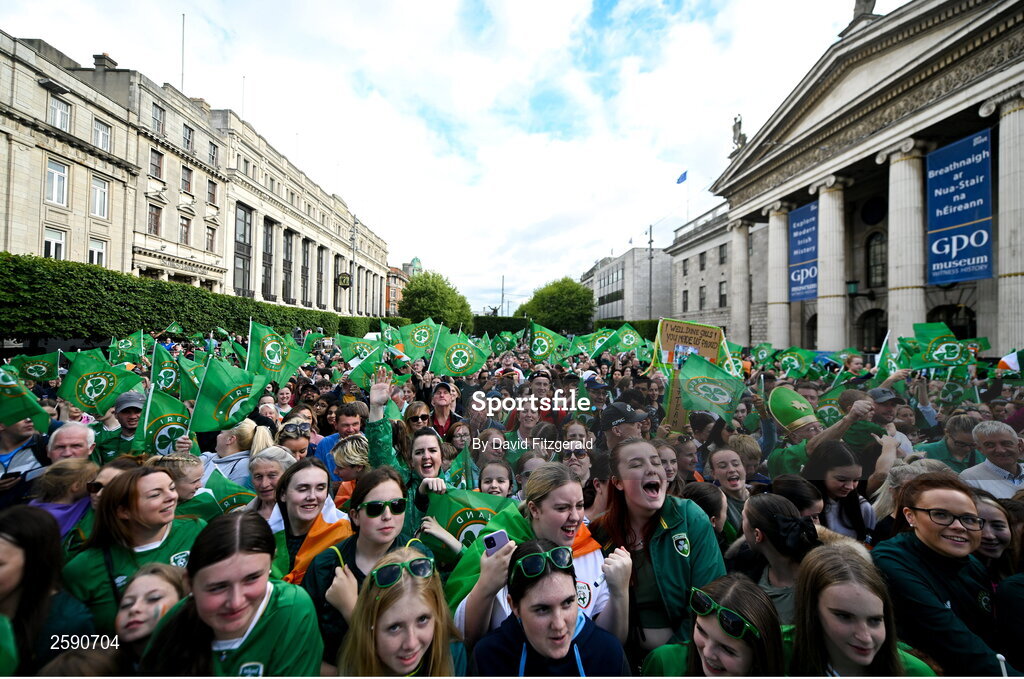 3 August 2023; Republic of Ireland supporters during a Republic of Ireland homecoming event on O'Connell Street in Dublin following the FIFA Women's World Cup 2023. Photo by David Fitzgerald/Sportsfile