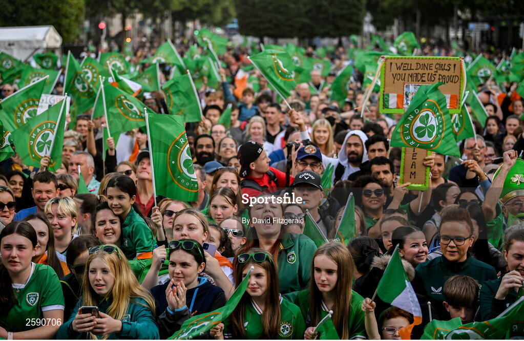3 August 2023; Republic of Ireland supporters during a Republic of Ireland homecoming event on O'Connell Street in Dublin following the FIFA Women's World Cup 2023. Photo by David Fitzgerald/Sportsfile