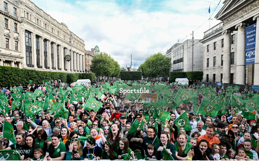 3 August 2023; Republic of Ireland supporters during a Republic of Ireland homecoming event on O'Connell Street in Dublin following the FIFA Women's World Cup 2023. Photo by David Fitzgerald/Sportsfile