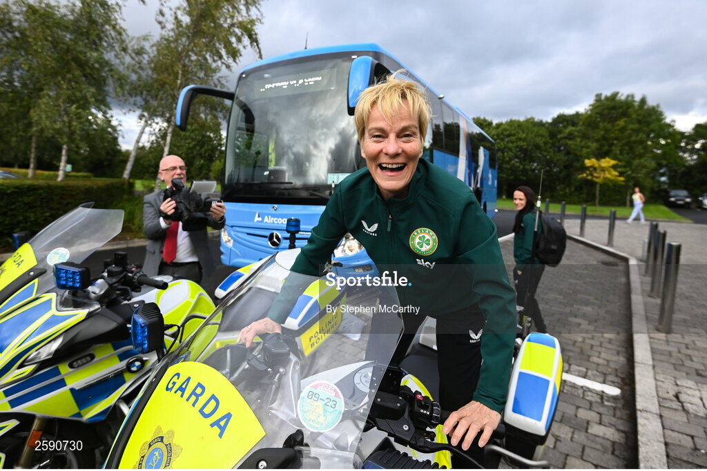 3 August 2023; Manager Vera Pauw at the Castleknock Hotel before a Republic of Ireland homecoming event on O'Connell Street in Dublin following the FIFA Women's World Cup 2023. Photo by Stephen McCarthy/Sportsfile