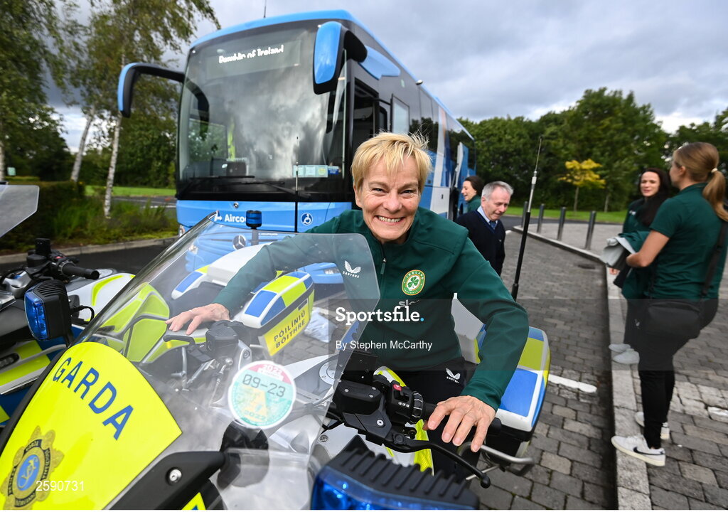 3 August 2023; Manager Vera Pauw at the Castleknock Hotel before a Republic of Ireland homecoming event on O'Connell Street in Dublin following the FIFA Women's World Cup 2023. Photo by Stephen McCarthy/Sportsfile