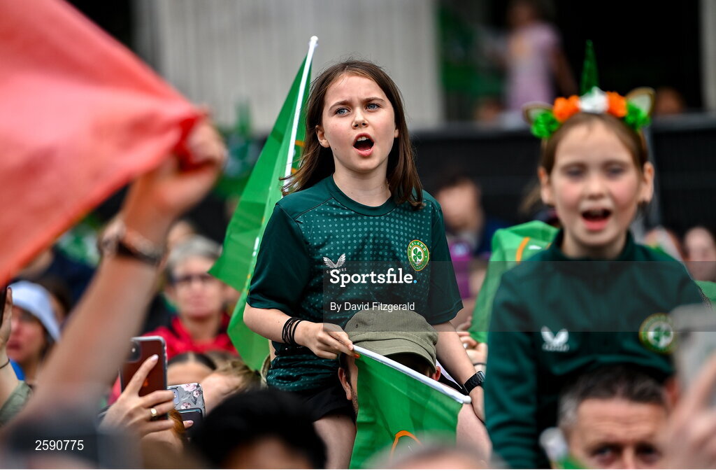 3 August 2023; A Republic of Ireland supporter during a Republic of Ireland homecoming event on O'Connell Street in Dublin following the FIFA Women's World Cup 2023. Photo by David Fitzgerald/Sportsfile
