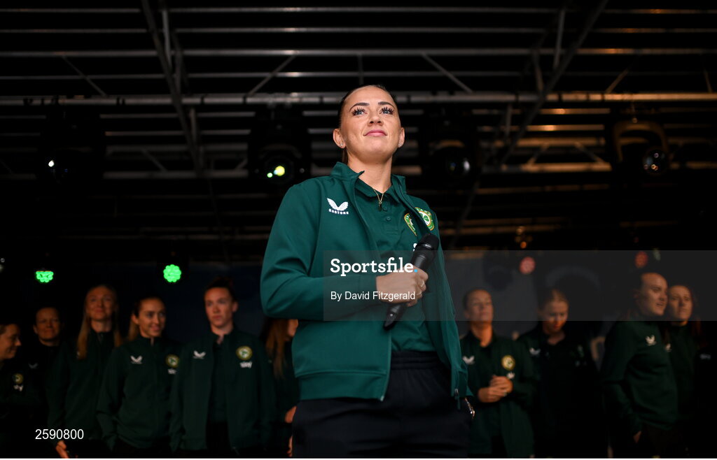 3 August 2023; Katie McCabe during a Republic of Ireland homecoming event on O'Connell Street in Dublin following the FIFA Women's World Cup 2023. Photo by David Fitzgerald/Sportsfile