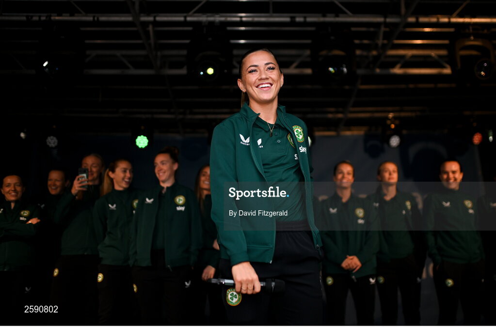 3 August 2023; Katie McCabe during a Republic of Ireland homecoming event on O'Connell Street in Dublin following the FIFA Women's World Cup 2023. Photo by David Fitzgerald/Sportsfile
