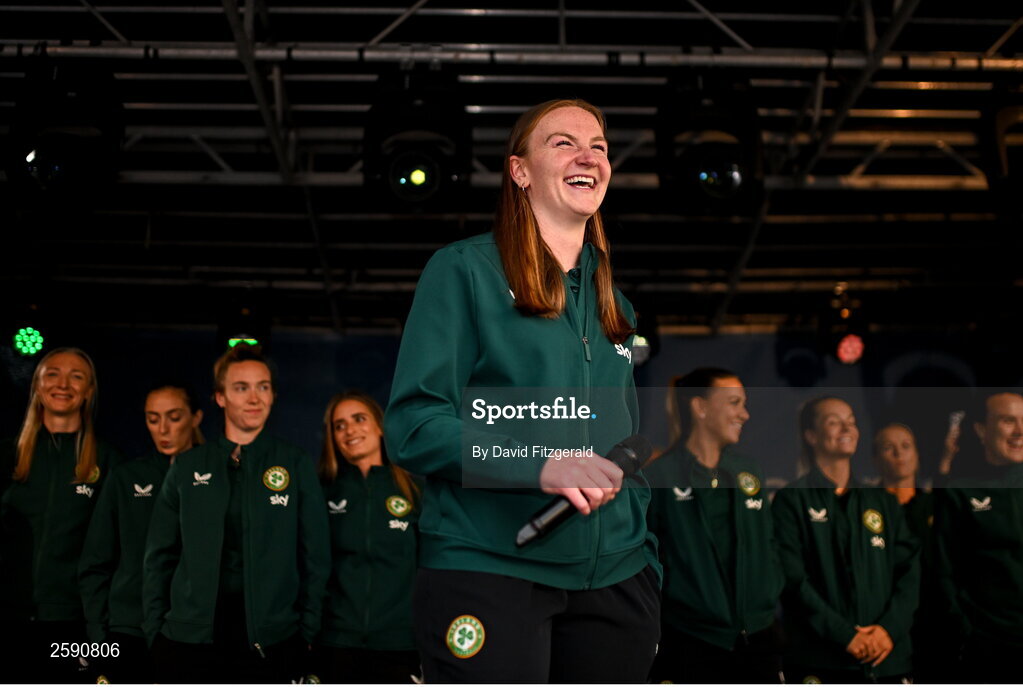 3 August 2023; Courtney Brosnan during a Republic of Ireland homecoming event on O'Connell Street in Dublin following the FIFA Women's World Cup 2023. Photo by David Fitzgerald/Sportsfile