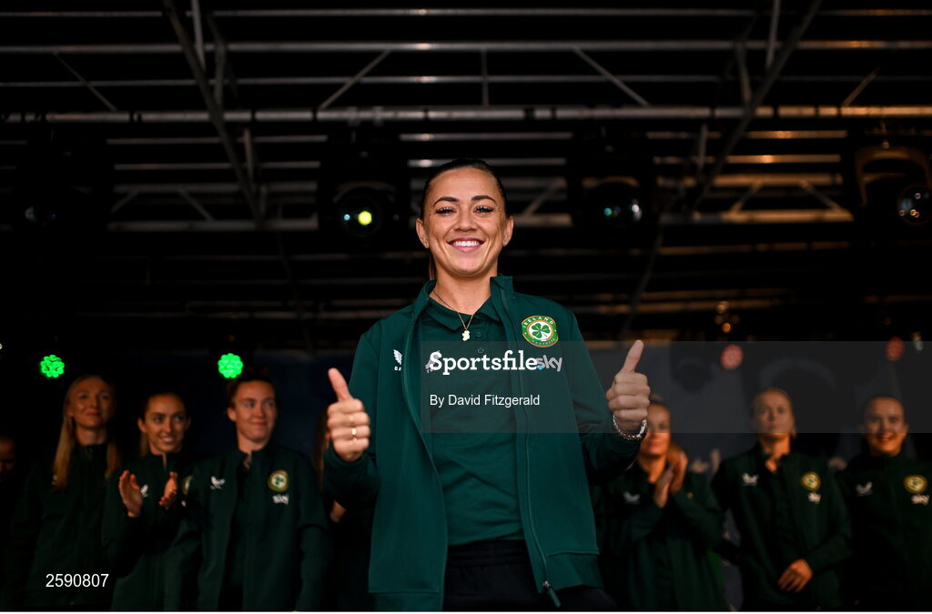 3 August 2023; Katie McCabe during a Republic of Ireland homecoming event on O'Connell Street in Dublin following the FIFA Women's World Cup 2023. Photo by David Fitzgerald/Sportsfile