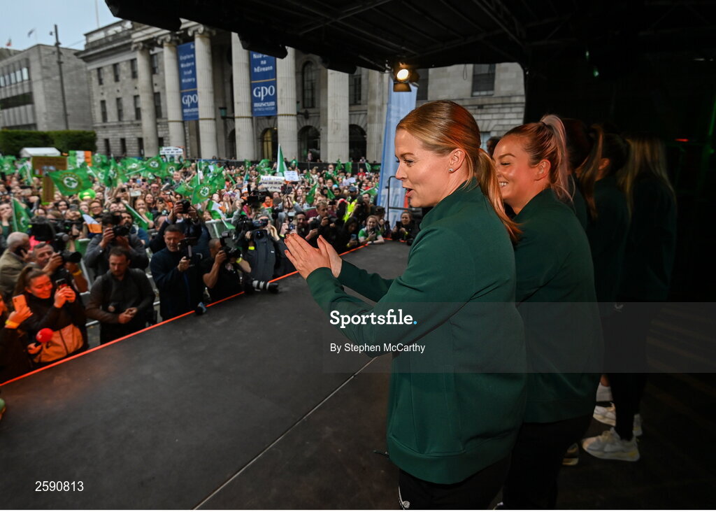 3 August 2023; Ruesha Littlejohn during a Republic of Ireland homecoming event on O'Connell Street in Dublin following the FIFA Women's World Cup 2023. Photo by Stephen McCarthy/Sportsfile