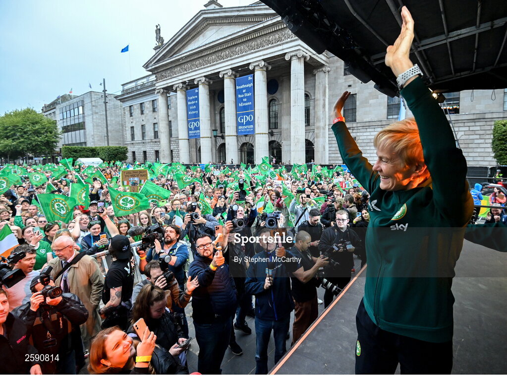 3 August 2023; Manager Vera Pauw during a Republic of Ireland homecoming event on O'Connell Street in Dublin following the FIFA Women's World Cup 2023. Photo by Stephen McCarthy/Sportsfile