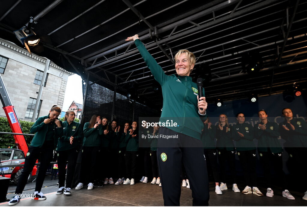 3 August 2023; Manager Vera Pauw during a Republic of Ireland homecoming event on O'Connell Street in Dublin following the FIFA Women's World Cup 2023. Photo by David Fitzgerald/Sportsfile