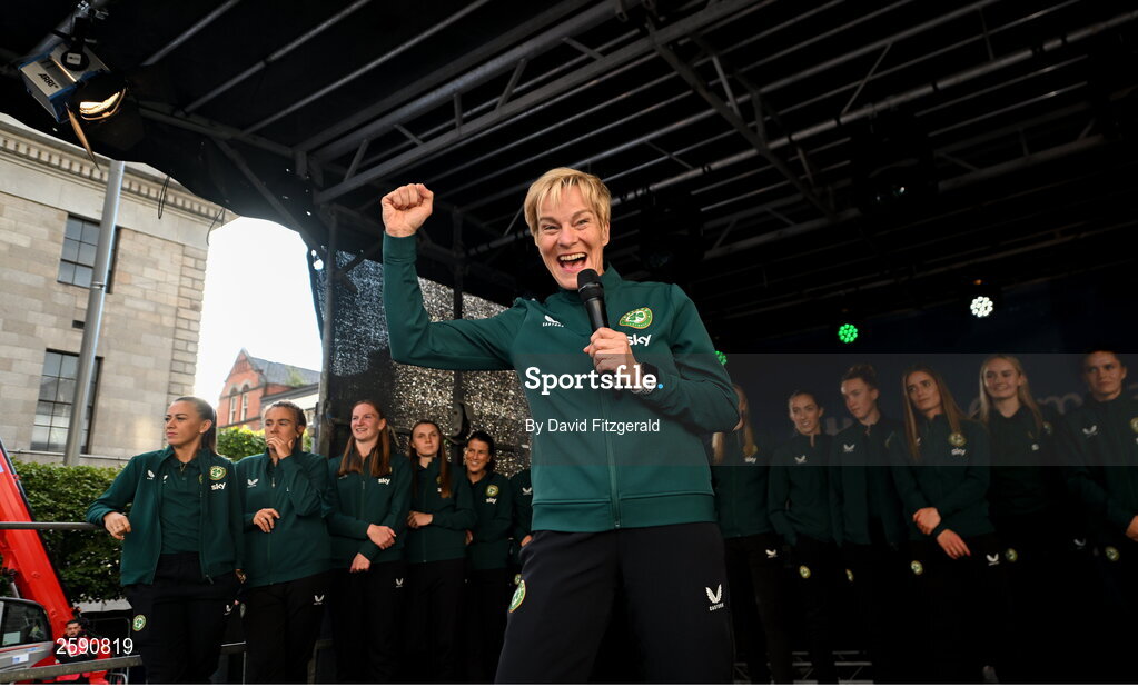 3 August 2023; Manager Vera Pauw during a Republic of Ireland homecoming event on O'Connell Street in Dublin following the FIFA Women's World Cup 2023. Photo by David Fitzgerald/Sportsfile
