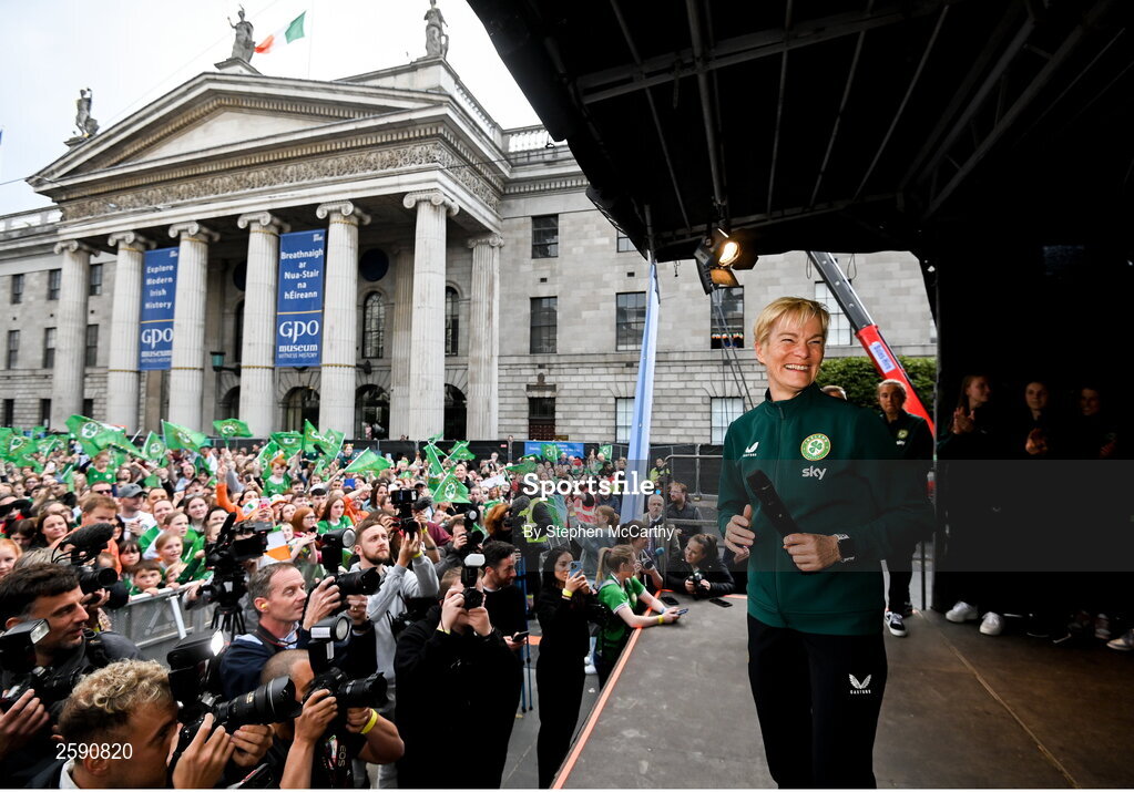 3 August 2023; Manager Vera Pauw during a Republic of Ireland homecoming event on O'Connell Street in Dublin following the FIFA Women's World Cup 2023. Photo by Stephen McCarthy/Sportsfile
