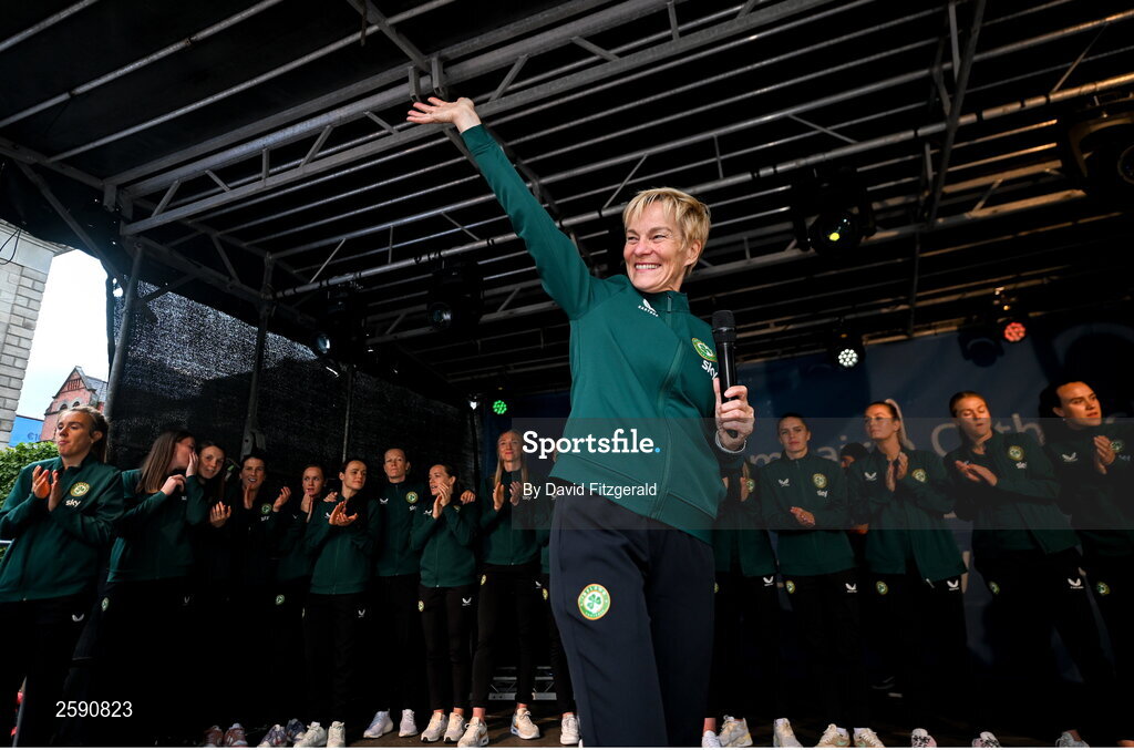 3 August 2023; Manager Vera Pauw during a Republic of Ireland homecoming event on O'Connell Street in Dublin following the FIFA Women's World Cup 2023. Photo by David Fitzgerald/Sportsfile