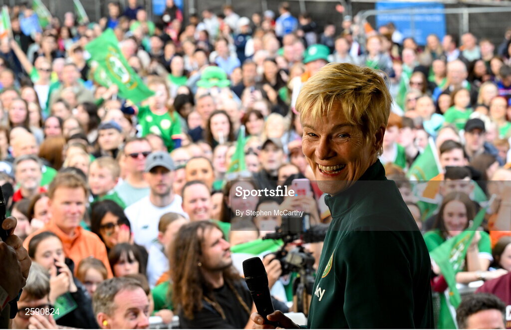 3 August 2023; Manager Vera Pauw during a Republic of Ireland homecoming event on O'Connell Street in Dublin following the FIFA Women's World Cup 2023. Photo by Stephen McCarthy/Sportsfile