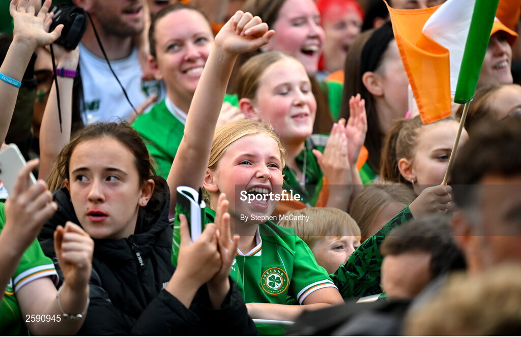 3 August 2023; A Republic of Ireland supporter during a Republic of Ireland homecoming event on O'Connell Street in Dublin following the FIFA Women's World Cup 2023. Photo by Stephen McCarthy/Sportsfile