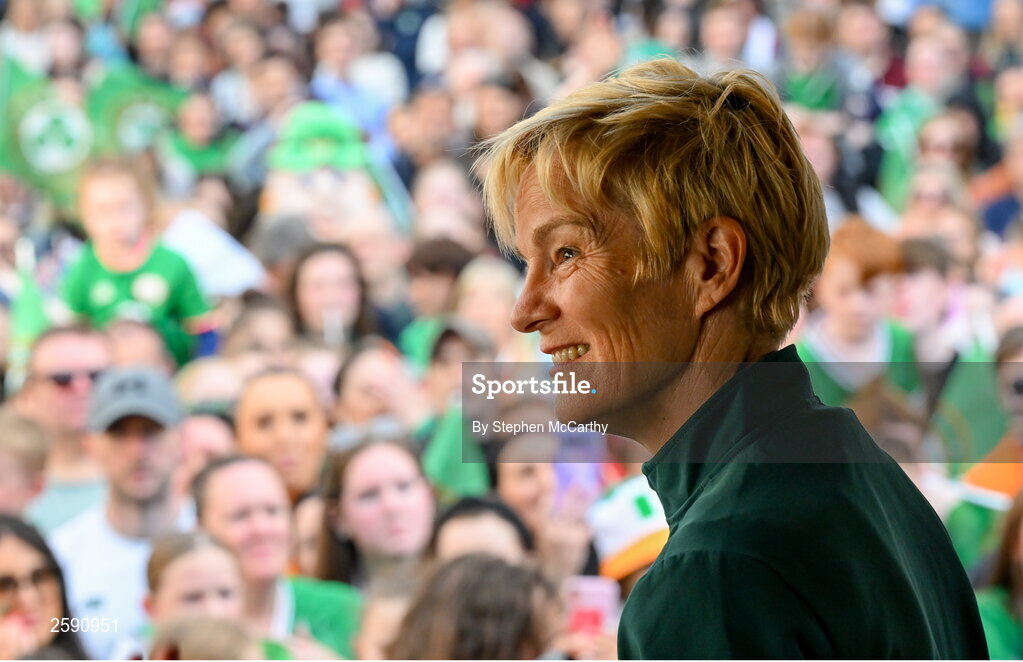 3 August 2023; Manager Vera Pauw during a Republic of Ireland homecoming event on O'Connell Street in Dublin following the FIFA Women's World Cup 2023. Photo by Stephen McCarthy/Sportsfile