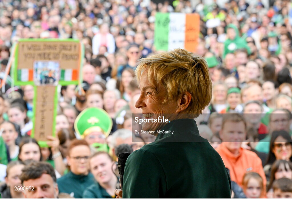 3 August 2023; Manager Vera Pauw during a Republic of Ireland homecoming event on O'Connell Street in Dublin following the FIFA Women's World Cup 2023. Photo by Stephen McCarthy/Sportsfile