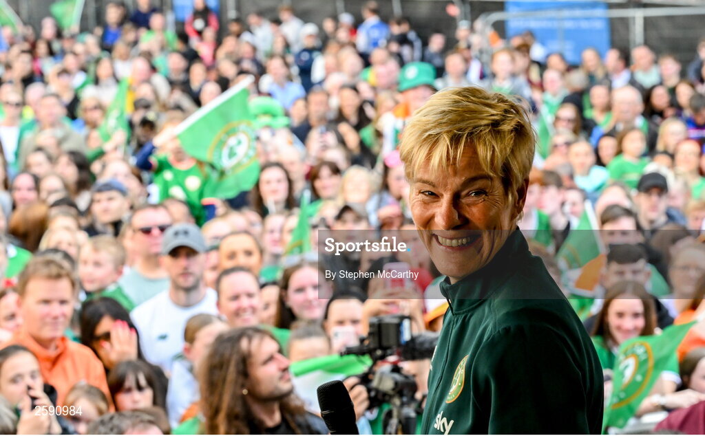 3 August 2023; Manager Vera Pauw during a Republic of Ireland homecoming event on O'Connell Street in Dublin following the FIFA Women's World Cup 2023. Photo by Stephen McCarthy/Sportsfile