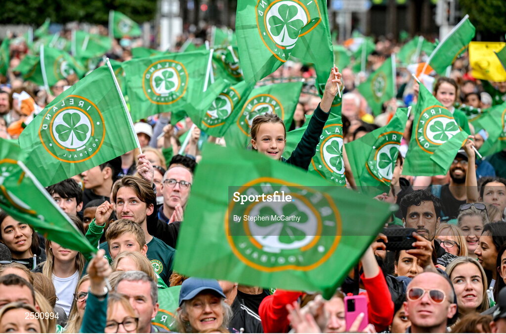 3 August 2023; Republic of Ireland supporters during a Republic of Ireland homecoming event on O'Connell Street in Dublin following the FIFA Women's World Cup 2023. Photo by Stephen McCarthy/Sportsfile