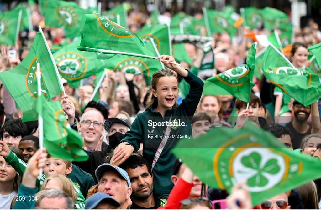 3 August 2023; A Republic of Ireland supporter during a Republic of Ireland homecoming event on O'Connell Street in Dublin following the FIFA Women's World Cup 2023.