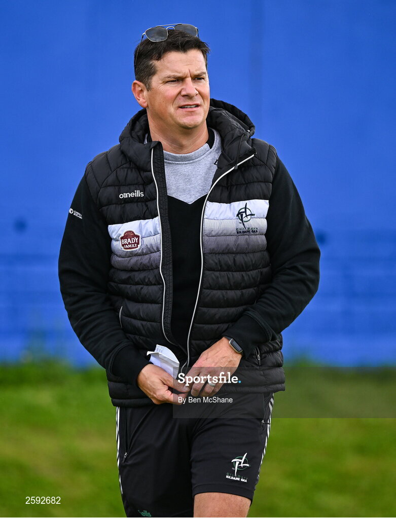 5 August 2023; Kildare manager Darren Kendrick before the ZuCar All-Ireland Ladies Football U18 A final match between Galway and Kildare at Glennon Brothers Pearse Park in Longford. Photo by Ben McShane/Sportsfile