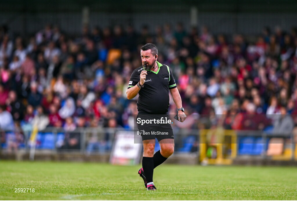 5 August 2023; Referee Seamus Mulvihill during the ZuCar All-Ireland Ladies Football U18 A final match between Galway and Kildare at Glennon Brothers Pearse Park in Longford. Photo by Ben McShane/Sportsfile