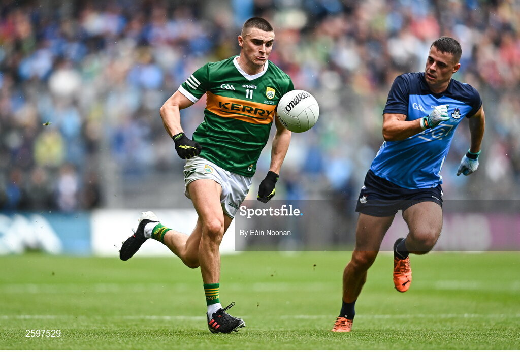 30 July 2023; Sean O'Shea of Kerry during the GAA Football All-Ireland Senior Championship final match between Dublin and Kerry at Croke Park in Dublin. Photo by Eóin Noonan/Sportsfile