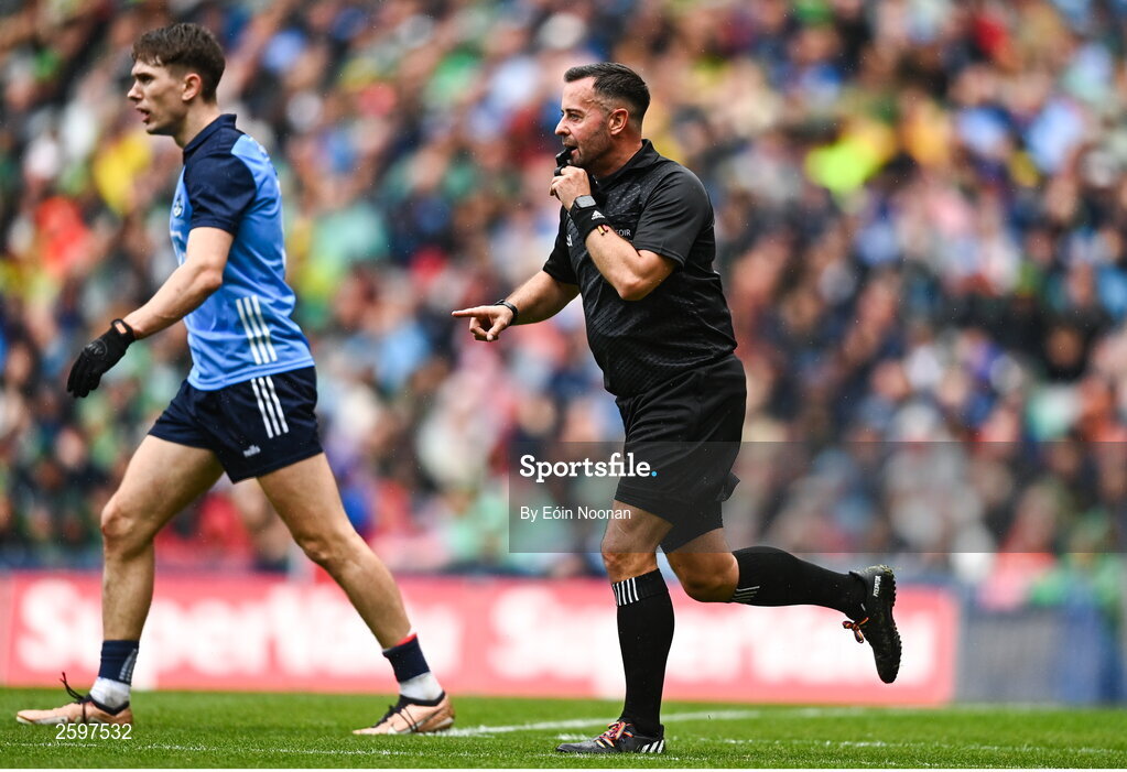 30 July 2023; Referee David Gough during the GAA Football All-Ireland Senior Championship final match between Dublin and Kerry at Croke Park in Dublin. Photo by Eóin Noonan/Sportsfile
