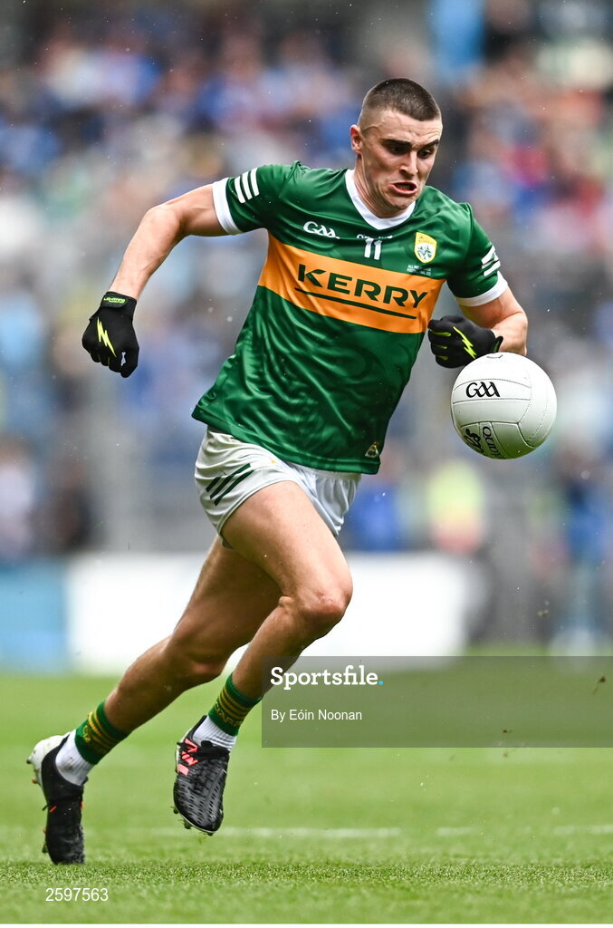 30 July 2023; Sean O'Shea of Kerry during the GAA Football All-Ireland Senior Championship final match between Dublin and Kerry at Croke Park in Dublin. Photo by Eóin Noonan/Sportsfile