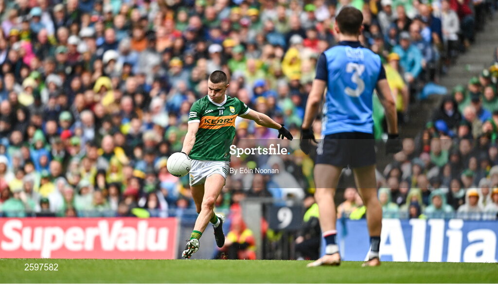 30 July 2023; Sean O'Shea of Kerry during the GAA Football All-Ireland Senior Championship final match between Dublin and Kerry at Croke Park in Dublin. Photo by Eóin Noonan/Sportsfile