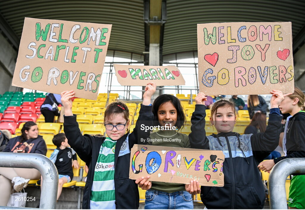 26 August 2023; Shamrock Rovers supporters before the Sports Direct Women’s FAI Cup first round match between Shamrock Rovers and Killester Donnycarney at Tallaght Stadium in Dublin. Photo by Stephen McCarthy/Sportsfile