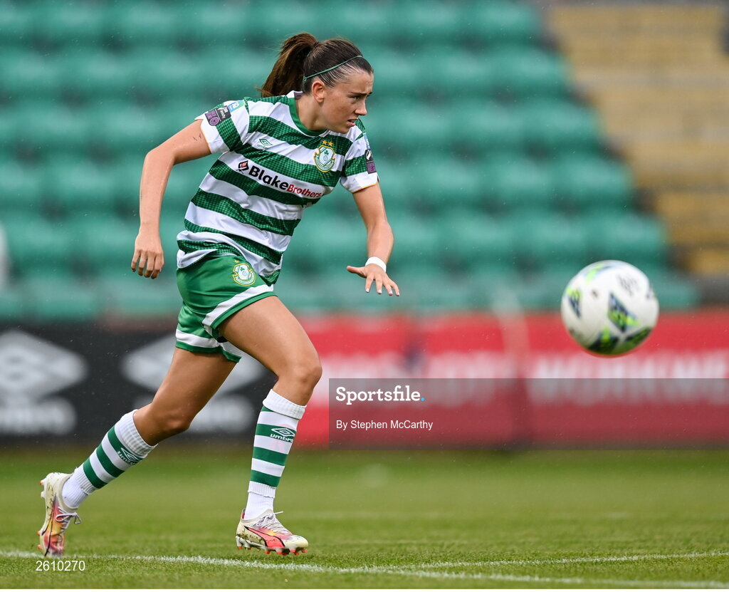 26 August 2023; Abbie Larkin of Shamrock Rovers during the Sports Direct Women’s FAI Cup first round match between Shamrock Rovers and Killester Donnycarney at Tallaght Stadium in Dublin. Photo by Stephen McCarthy/Sportsfile