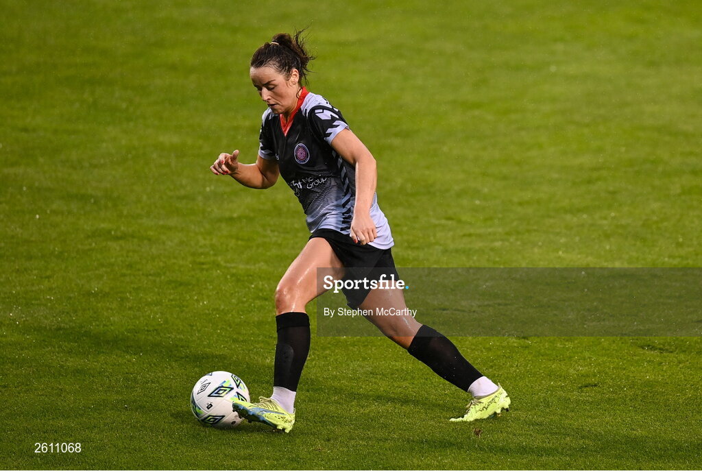 26 August 2023; Shauna Peare of Killester Donnycarney FC during the Sports Direct Women’s FAI Cup first round match between Shamrock Rovers and Killester Donnycarney at Tallaght Stadium in Dublin. Photo by Stephen McCarthy/Sportsfile