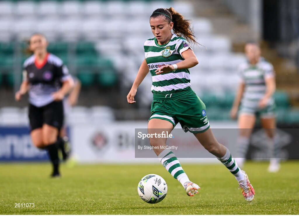 26 August 2023; Abbie Larkin of Shamrock Rovers during the Sports Direct Women’s FAI Cup first round match between Shamrock Rovers and Killester Donnycarney at Tallaght Stadium in Dublin. Photo by Stephen McCarthy/Sportsfile