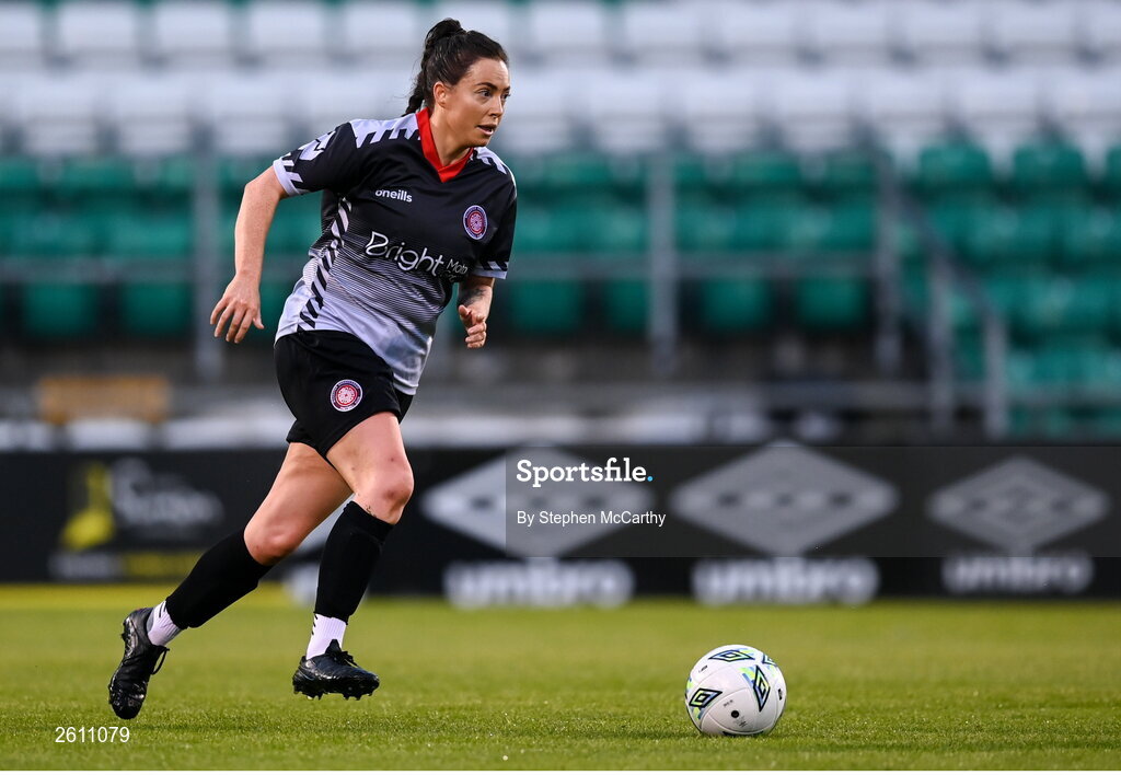 26 August 2023; Laura Donnelly of Killester Donnycarney FC during the Sports Direct Women’s FAI Cup first round match between Shamrock Rovers and Killester Donnycarney at Tallaght Stadium in Dublin. Photo by Stephen McCarthy/Sportsfile