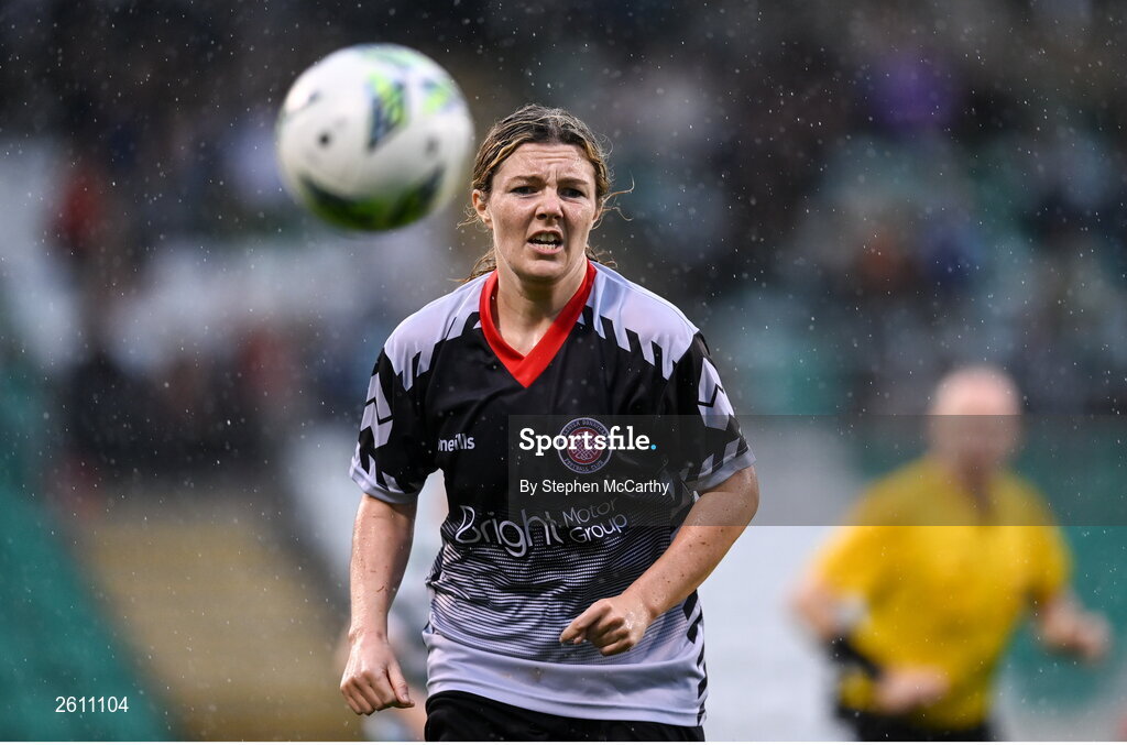 26 August 2023; Sarah Murray of Killester Donnycarney during the Sports Direct Women’s FAI Cup first round match between Shamrock Rovers and Killester Donnycarney at Tallaght Stadium in Dublin. Photo by Stephen McCarthy/Sportsfile