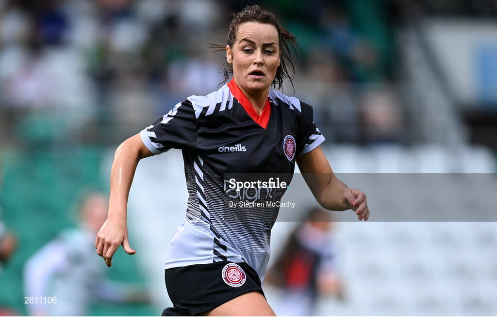 26 August 2023; Shauna Peare of Killester Donnycarney FC during the Sports Direct Women’s FAI Cup first round match between Shamrock Rovers and Killester Donnycarney at Tallaght Stadium in Dublin. Photo by Stephen McCarthy/Sportsfile