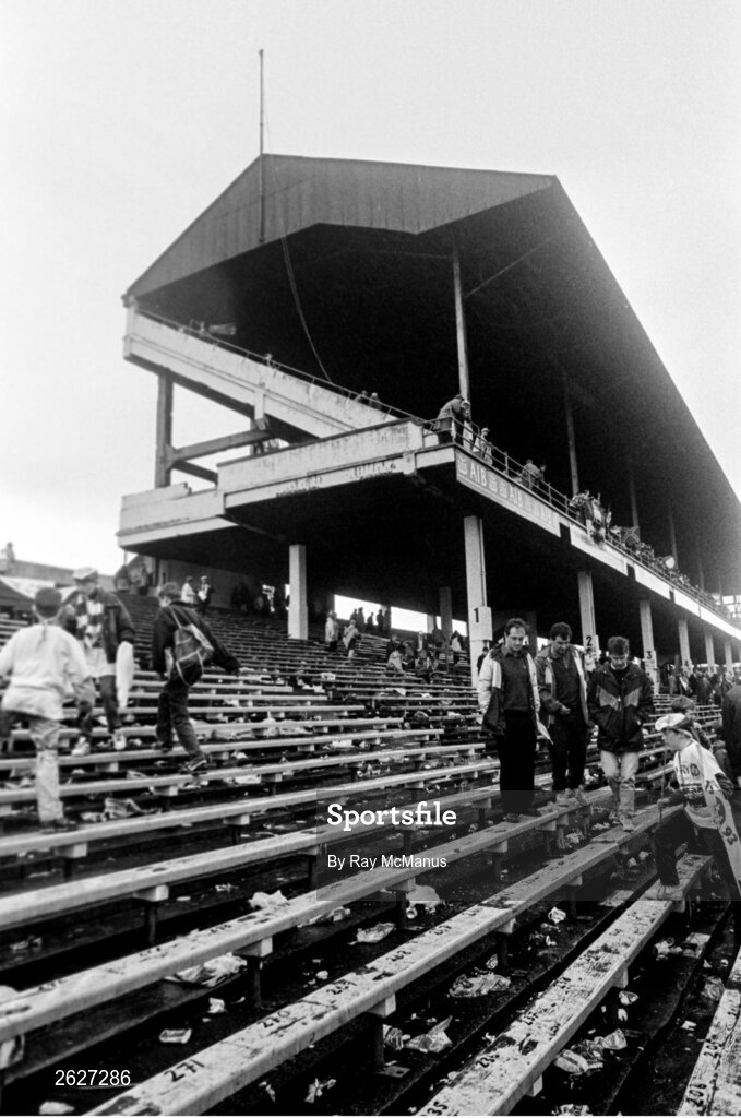 19 September 1993; A general view of the Cusack stand after it's last match before demolition to make way for a new Cusack stand, as part of phase one of the redevelopment of the stadium, after the All-Ireland Senior Football Championship Final match between Derry and Cork at Croke Park in Dublin. Photo by Ray McManus/Sportsfile