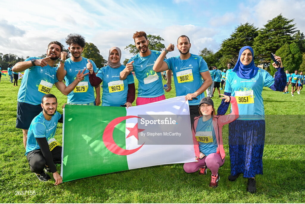 1 October 2023; Participants from Algeria during the Permanent TSB Sanctuary Run 2023 at the Cross Country track of the Sport Ireland Campus in Dublin. The Permanent TSB Sanctuary Run on the Sport Ireland campus attracted nearly 1,000 participants including refugees from Direct Provision centres across Ireland, Ukrainian people in Dublin, locals and Irish Olympians. The event, to celebrate diversity and interculturalism in Ireland today, was run by the Sanctuary Runners’ organisation and supported by the Olympic Federation of Ireland and Athletics Ireland. Photo by Stephen McCarthy/Sportsfile