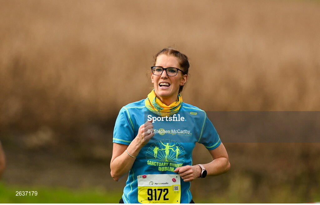 1 October 2023; Sally Jane Fagan during the Permanent TSB Sanctuary Run 2023 at the Cross Country track of the Sport Ireland Campus in Dublin. The Permanent TSB Sanctuary Run on the Sport Ireland campus attracted nearly 1,000 participants including refugees from Direct Provision centres across Ireland, Ukrainian people in Dublin, locals and Irish Olympians. The event, to celebrate diversity and interculturalism in Ireland today, was run by the Sanctuary Runners’ organisation and supported by the Olympic Federation of Ireland and Athletics Ireland. Photo by Stephen McCarthy/Sportsfile